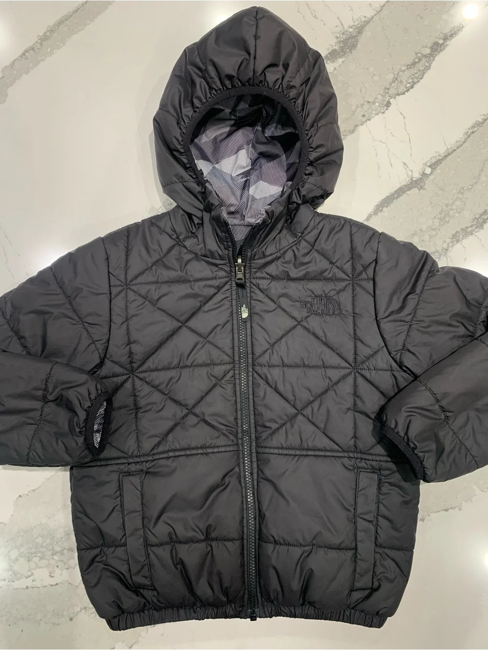 The North Face Geometric Hooded Puffer Jacket - Gray/Black